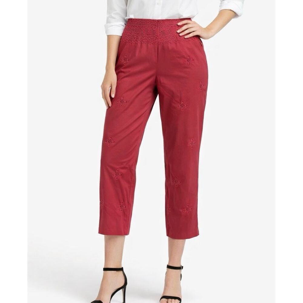 Piazza Sempione NWT red embroidered cropped pant size 6